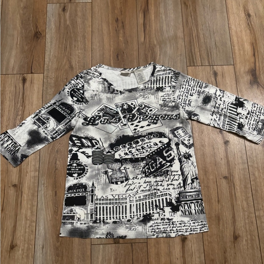 Vintage White Stag Black & White Las Vegas Graphic Shirt with Beads & Sequins 🎰